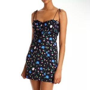 For Love & Lemons Robin Floral Denim Mini Dress 2XL NWT